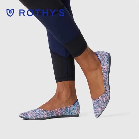 Rothy\'s The Point Turquoise Melange size 8.5 Like New Blue Pink Teal Neon Flats